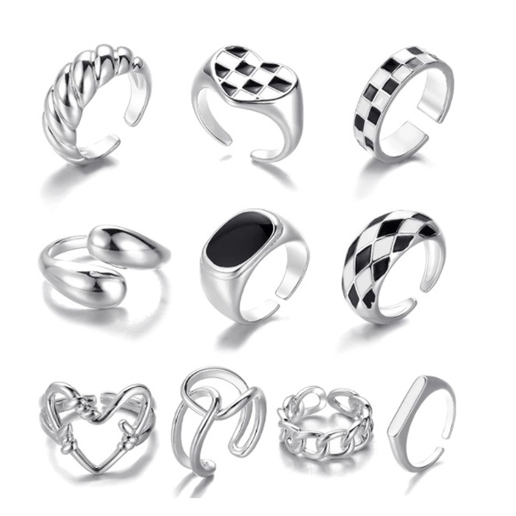 Jewelry | 18k Silver Plated Dome Signet Adjustable Open Rings Set 1 Pcs ...